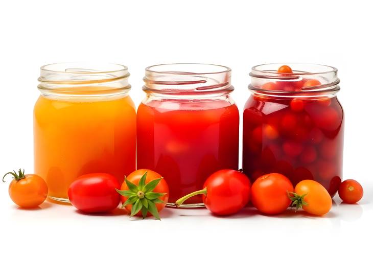 Exquisite Jams and Compotes in Assorted Glass Jars Isolated on White